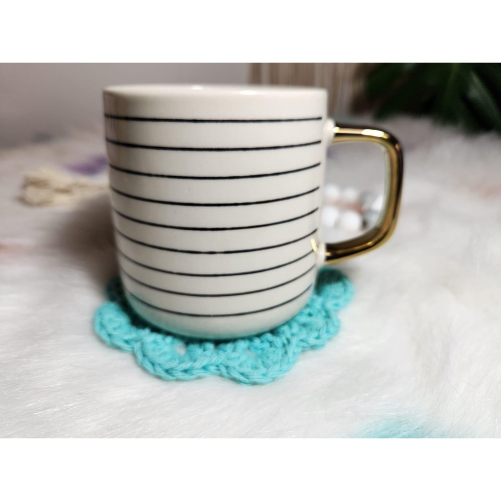 Flower Aqua‎ Coaster Crochet Set by MerakiMimos made with 100% cotton